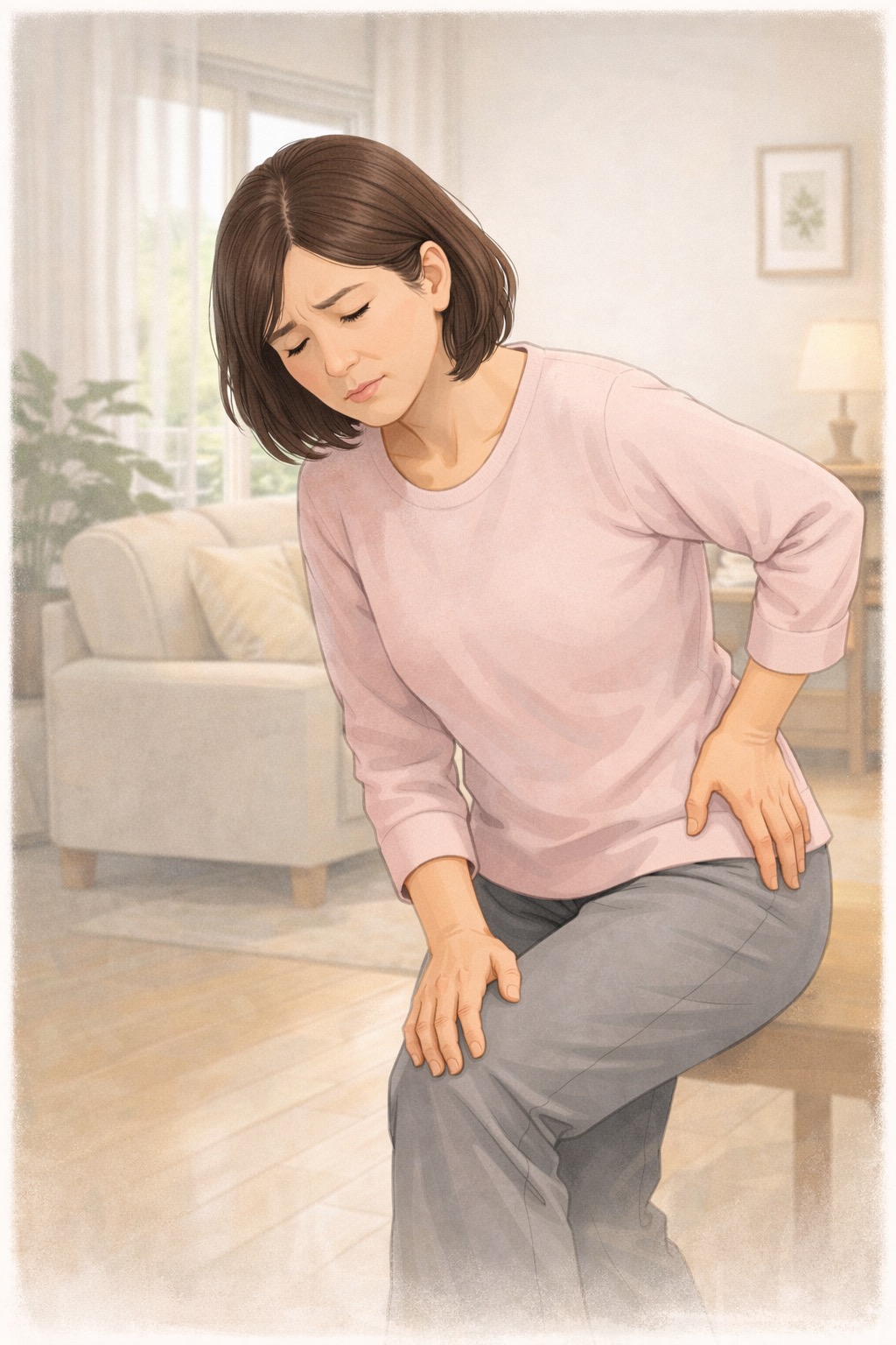 変形性股関節症で股関節に違和感や痛みがある女性